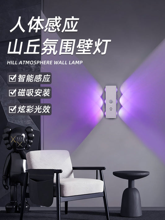 Surface-mounted indoor six-eye LED wall lamp, modern minimalist three-color background, hallway, bedroom, bedside lamp