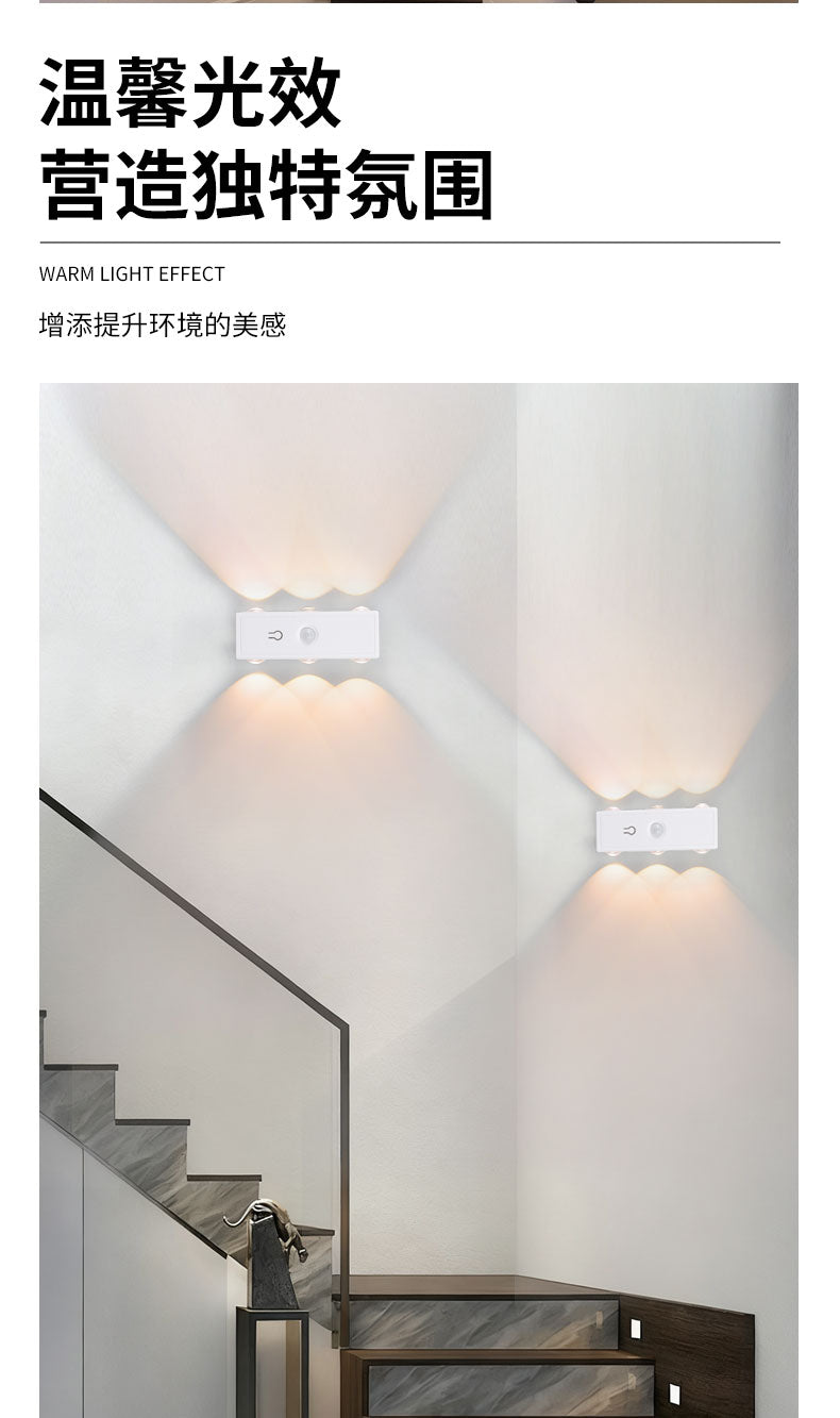 Surface-mounted indoor six-eye LED wall lamp, modern minimalist three-color background, hallway, bedroom, bedside lamp