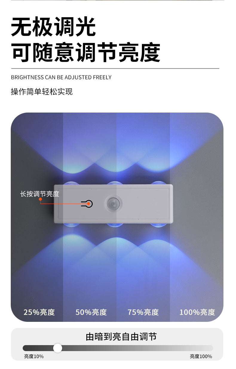 Surface-mounted indoor six-eye LED wall lamp, modern minimalist three-color background, hallway, bedroom, bedside lamp