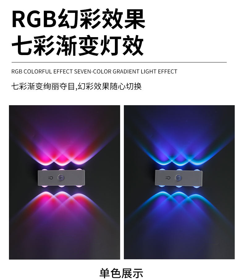 Surface-mounted indoor six-eye LED wall lamp, modern minimalist three-color background, hallway, bedroom, bedside lamp