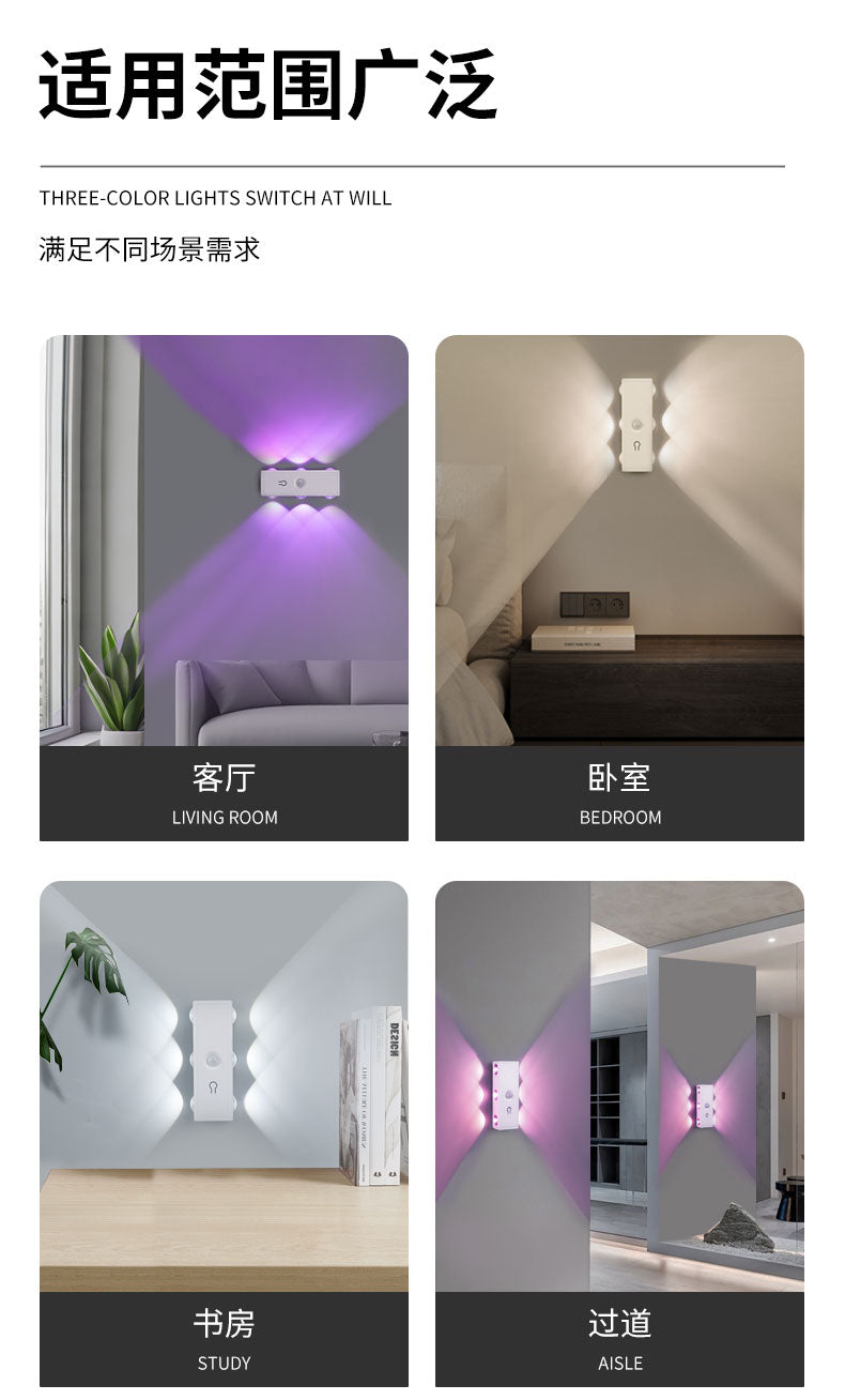 Surface-mounted indoor six-eye LED wall lamp, modern minimalist three-color background, hallway, bedroom, bedside lamp