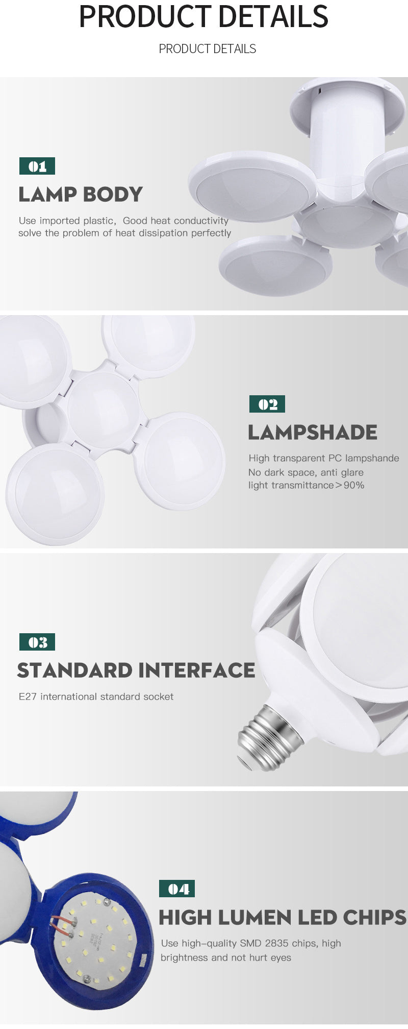 high brightness football light cool white folding ufo lamp E27 40W deformed leaf Led foldable football bulb/football lamp