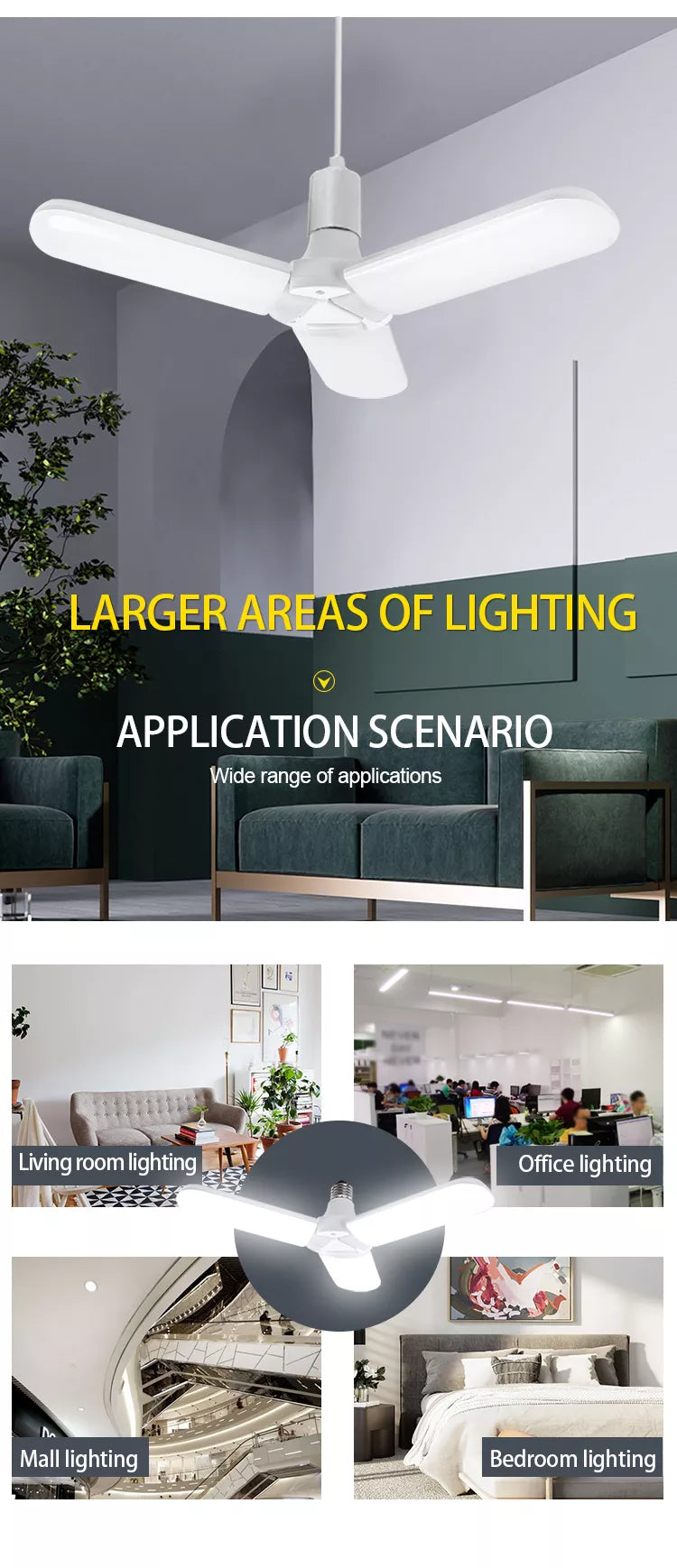 Super Bright B22 E27 2 3 4 Leaf Fan Blade 60W 6000LM Led Lamp Deformable Light fan blade led bulb
