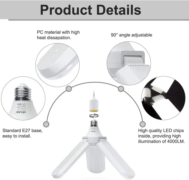 Foldable Lamp 3 Fan Blade Light 45W E27 LED Bulb Prices